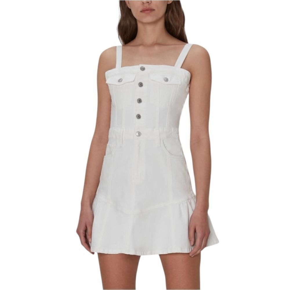 7FAM Seven For all Mankind Surplus Flounce White Denim Jean Dress Size Large NWT